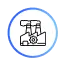Icon of a go-kart with a steering wheel inside a blue circular border.