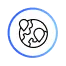 Icon of a person extending a hand towards a globe, symbolizing global assistance or support.