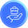 Icon of a hand holding a stack of paper or documents inside a blue circle.