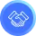 White handshake icon inside a blue circular button.