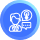 Blue circular icon featuring a white light bulb with a brain inside, surrounded by three smaller icons representing ideas and creativity.