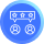 Blue circle icon with a horizontal bar and four connected female gender symbols below it.