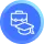 White icon of two stacked documents with a backward arrow on a blue circular background.