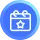 Blue circular icon with white gift box and star symbol inside.