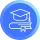 White graduation cap and diploma icon inside a blue circle.