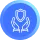 White line icon of a hand holding a flower inside a blue circle.