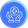 Blue circular button with white lightbulb icon held by two cupped hands symbolizing ideas or support.