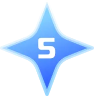 Blue four-pointed star with white number 5 in the center.