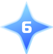 Blue four-pointed star-shaped icon with the number 6 in the center.