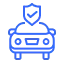 Icon of a blue car with a shield above it symbolizing car protection or insurance.
