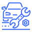 Blue icon of a car with a wrench symbol indicating car repair or maintenance service.