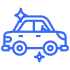 Blue icon of a car with sparkles representing exterior car detailing.