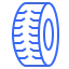 Blue stylized tire icon with treads and a circular hub in the center.