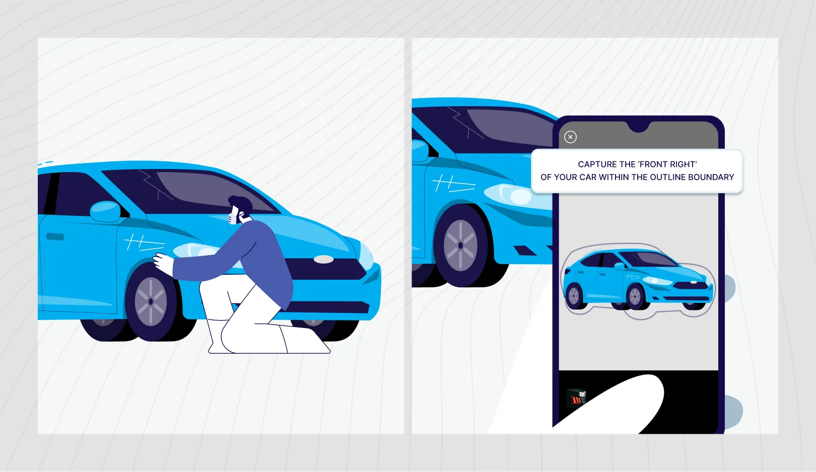 An illustration demonstrating how to capture a car
