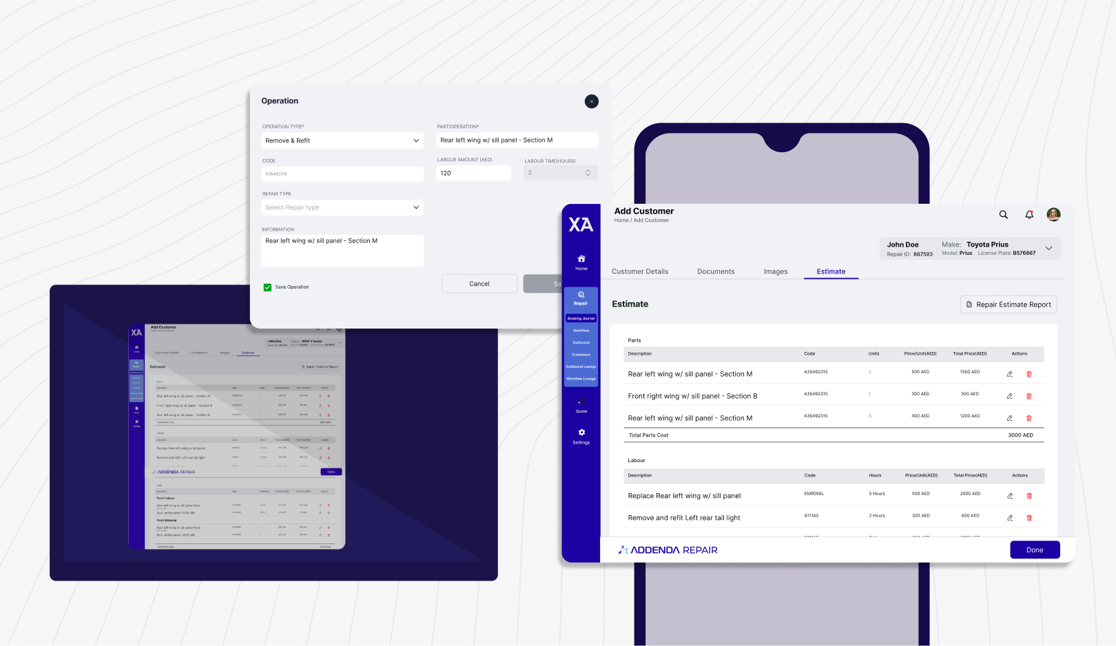 Dashboards showing different aspect of repair assessment