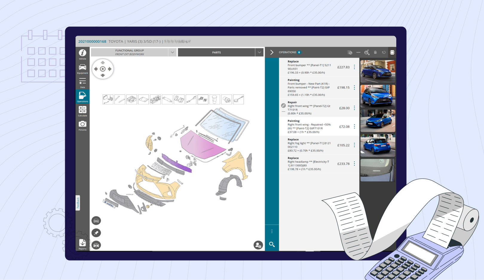 Preliminary blueprint showing car parts in details