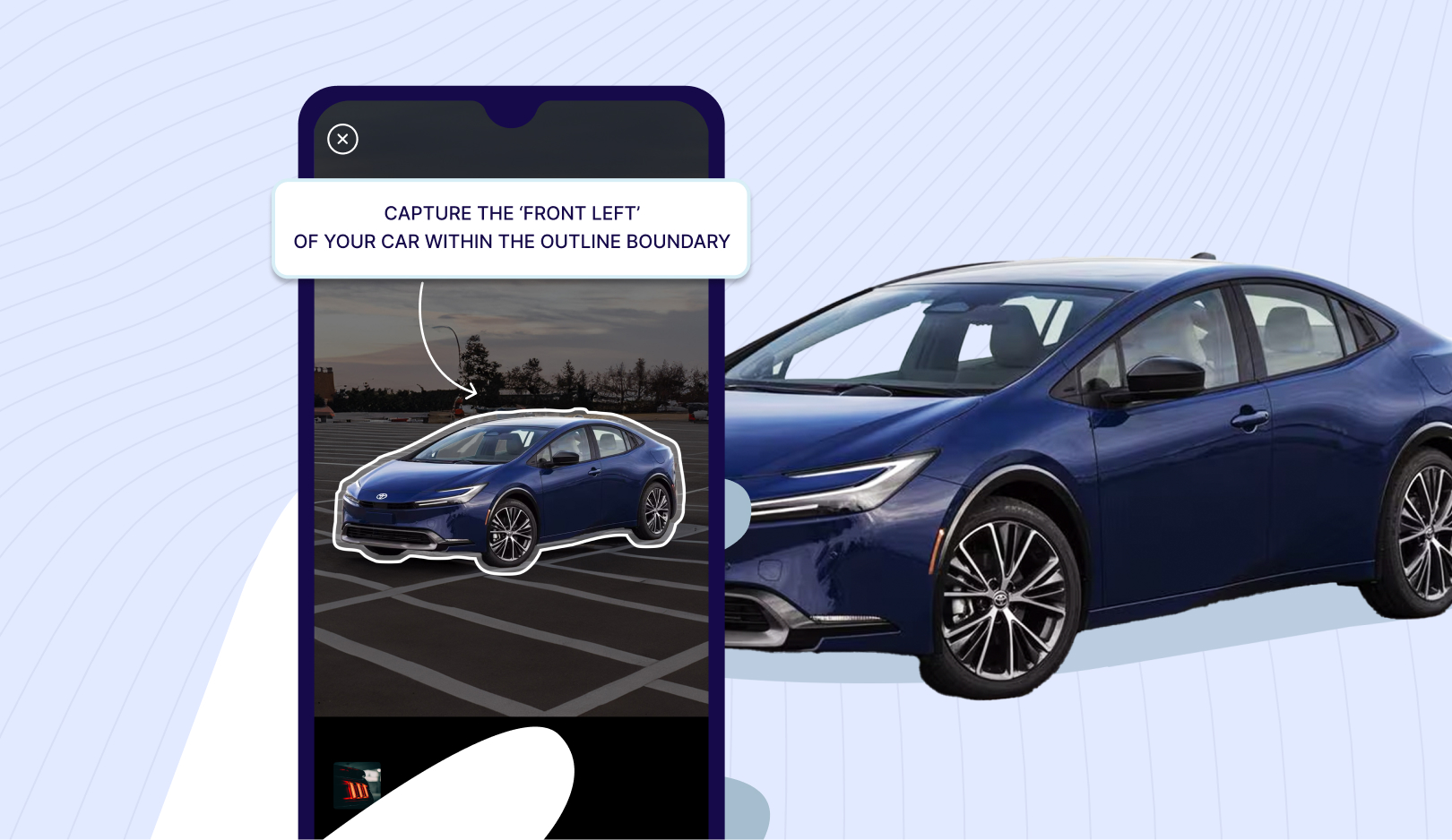 An illustration of a mobile phone demonstrating how to capture a car