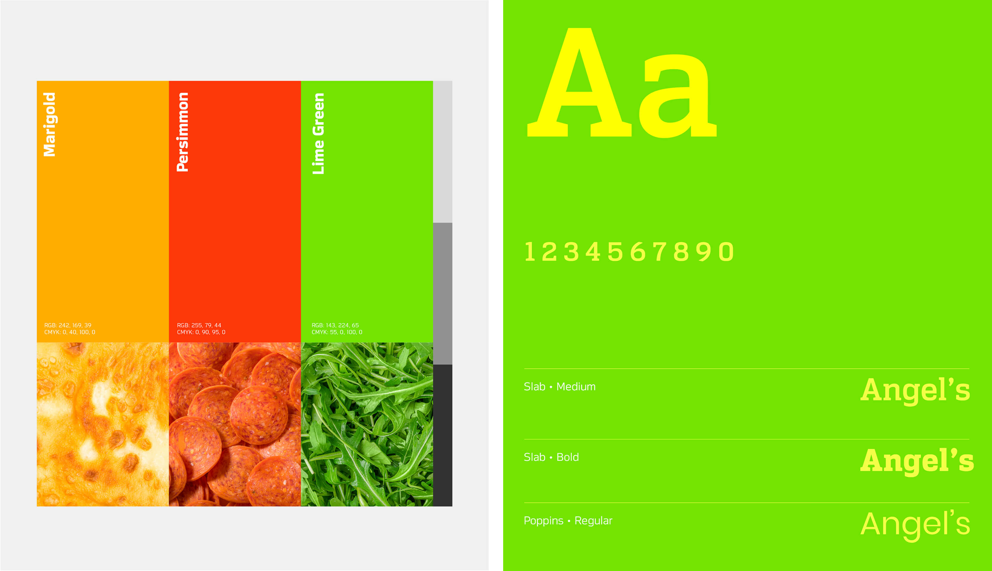 angels pizza color palette and typography