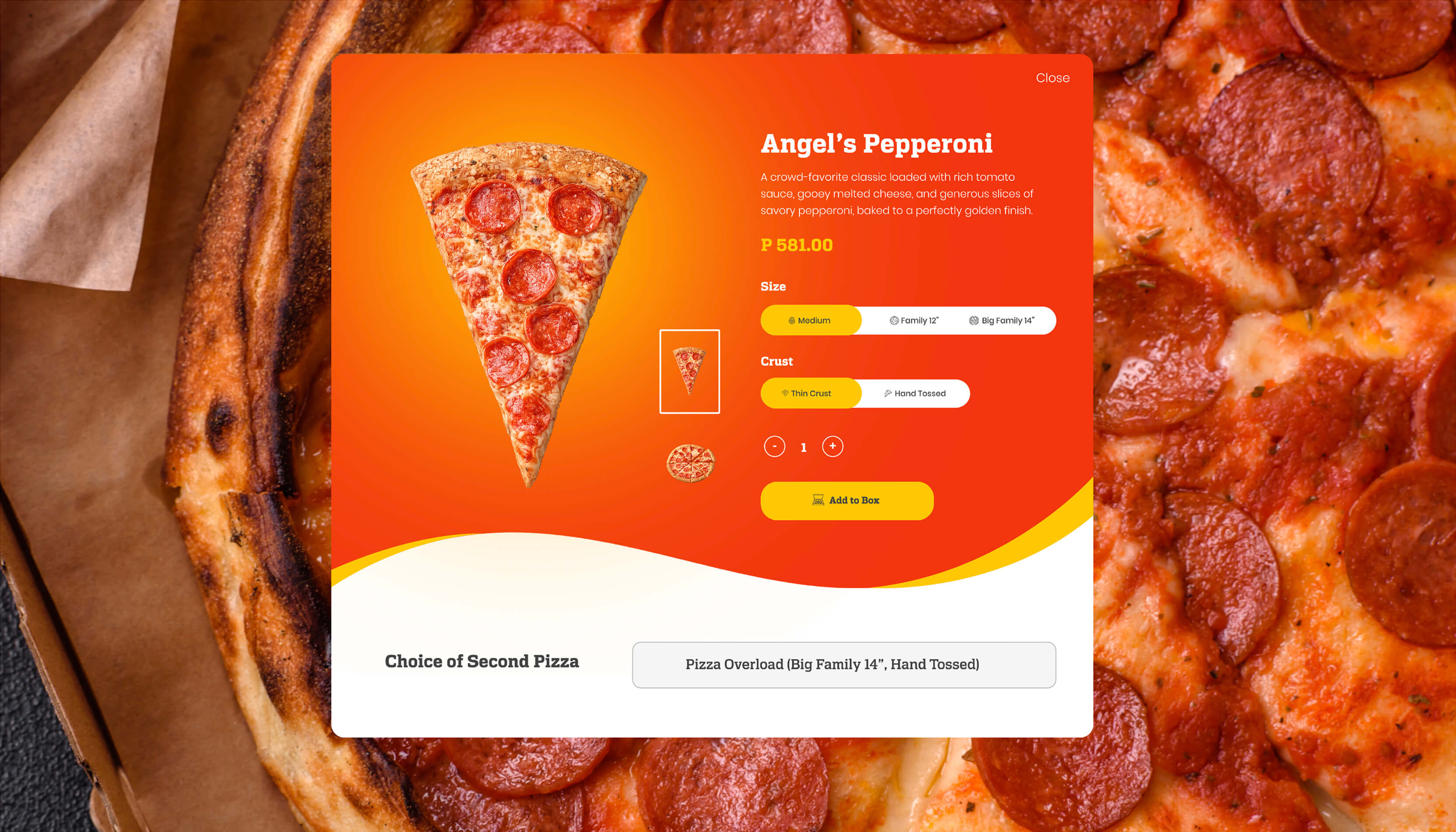 angels pizza product page