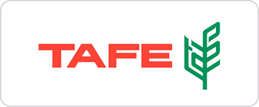 TAFE logo with red text and a green stylised leaf symbol.