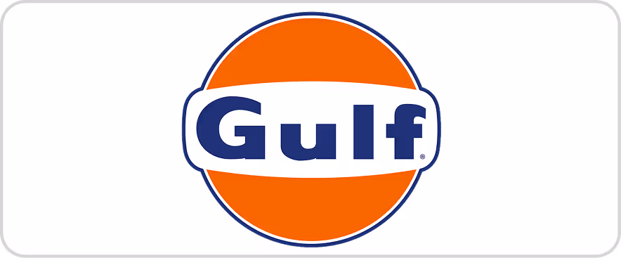 Gulf brand logo with white and orange circular design.