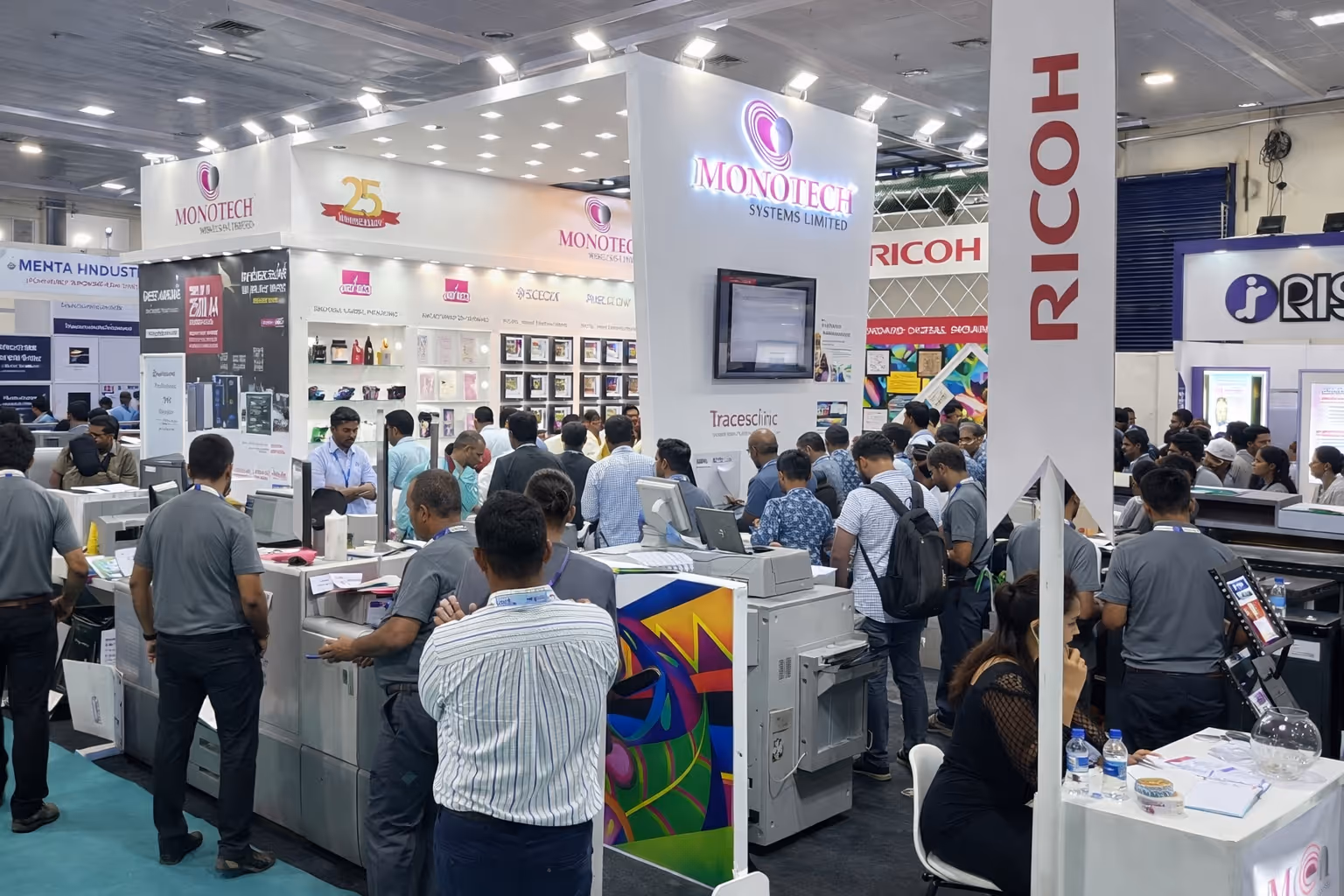 Large exhibition hall showing high footfall at immersive technology booths — India trade show