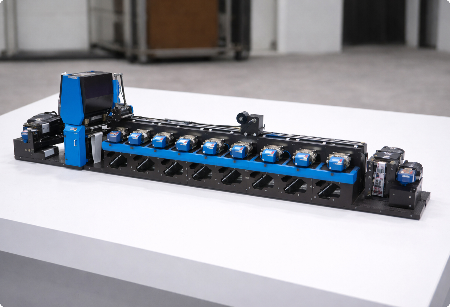 Sales professional presenting HVAC product range on interactive 3D demo app touchscreen