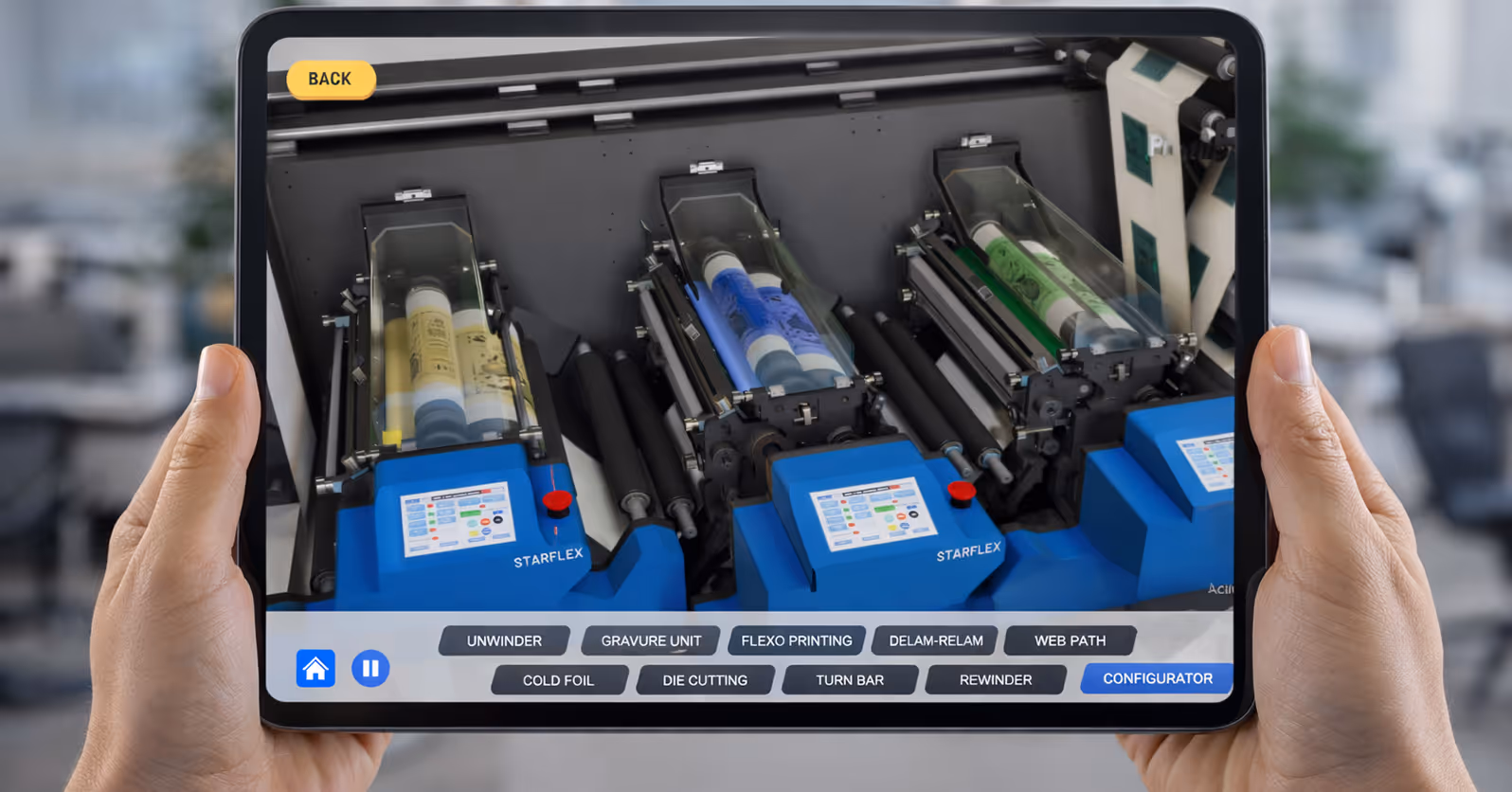 Tablet showing AR HVAC unit display at exhibition