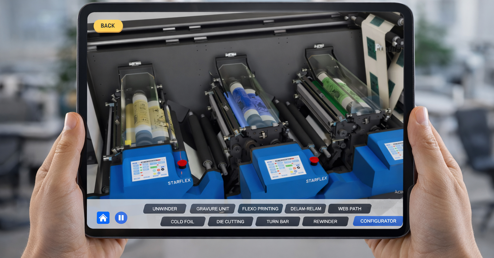 Tablet showing AR HVAC unit display at exhibition