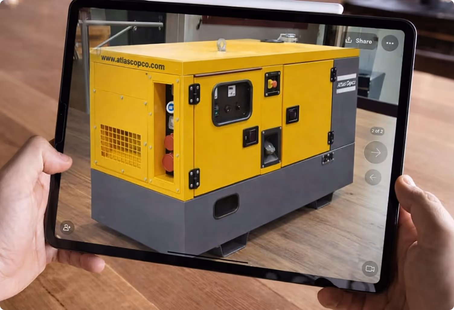 Augmented reality full-size HVAC chiller visualised in client space