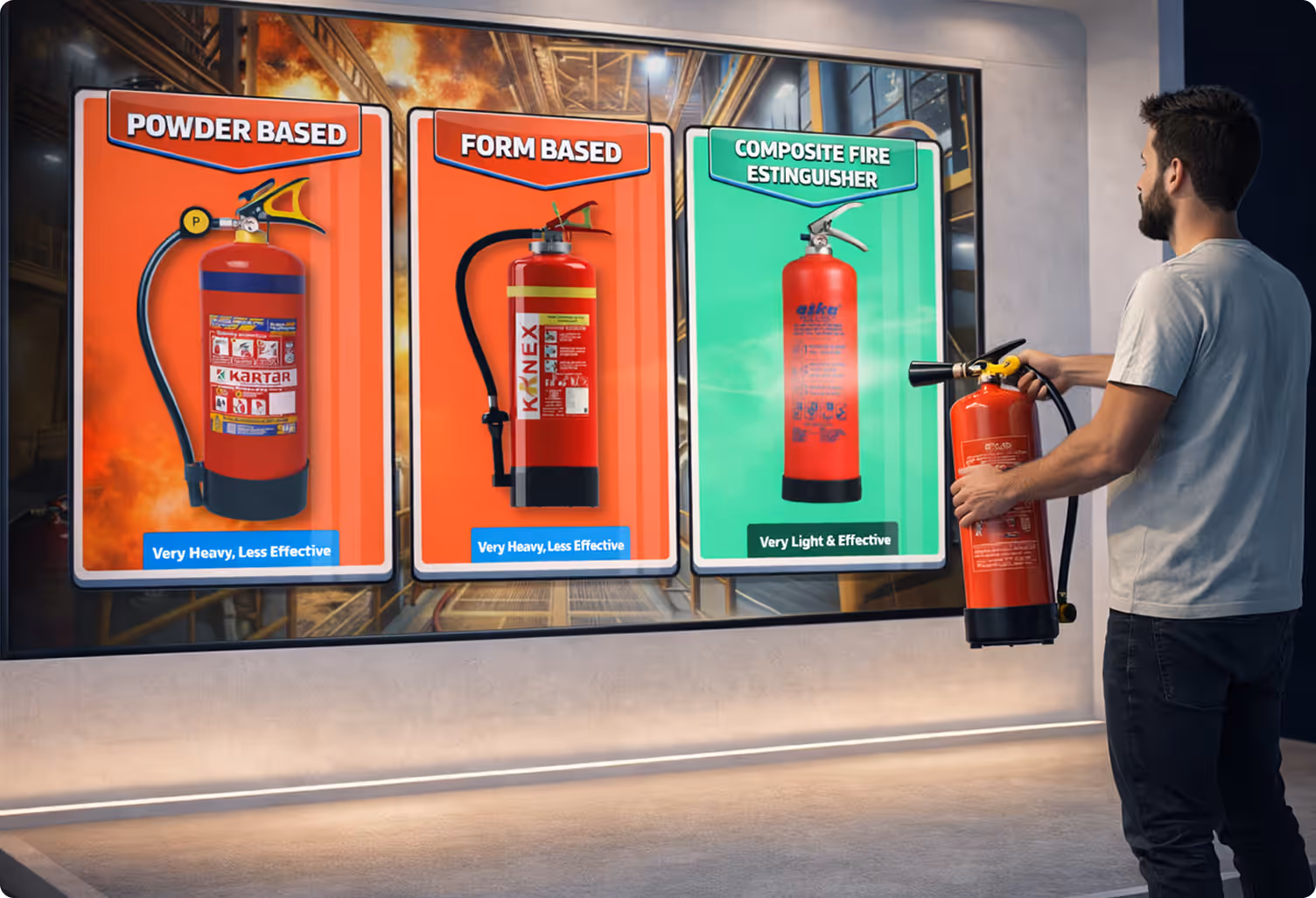 Sales professional using AR tablet to place full-size HVAC unit in client facility