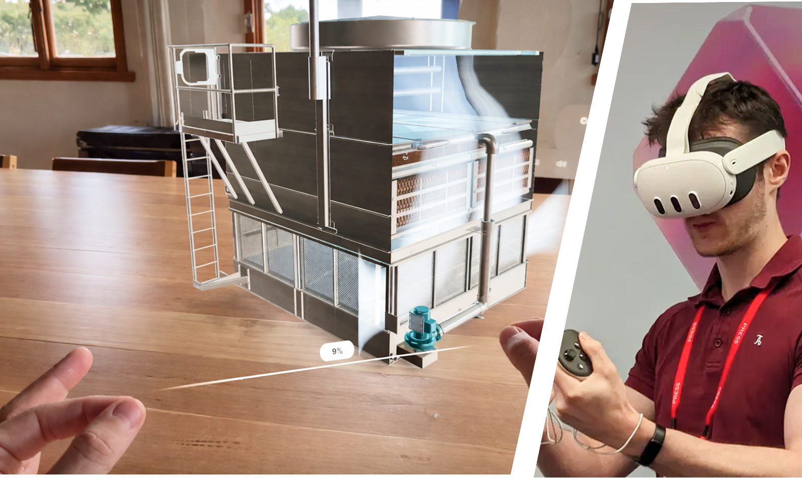 Augmented reality full-size HVAC chiller visualised in client space
