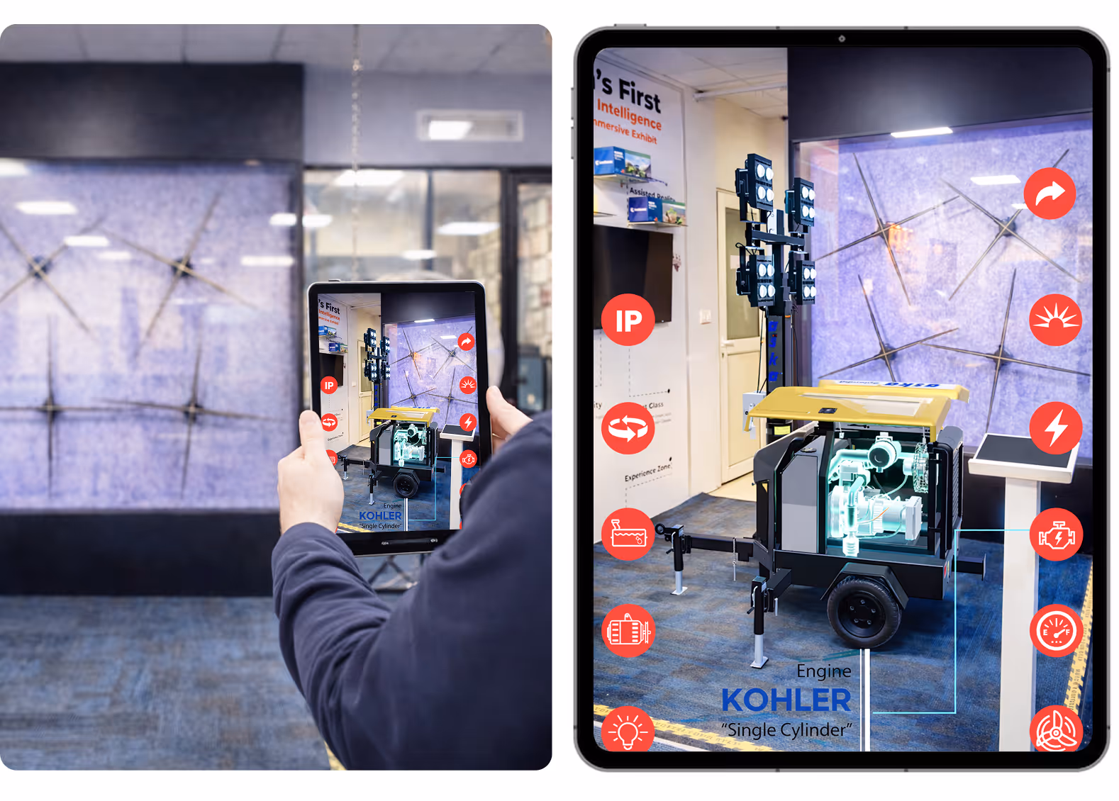 Augmented reality full-size HVAC chiller visualised in client space