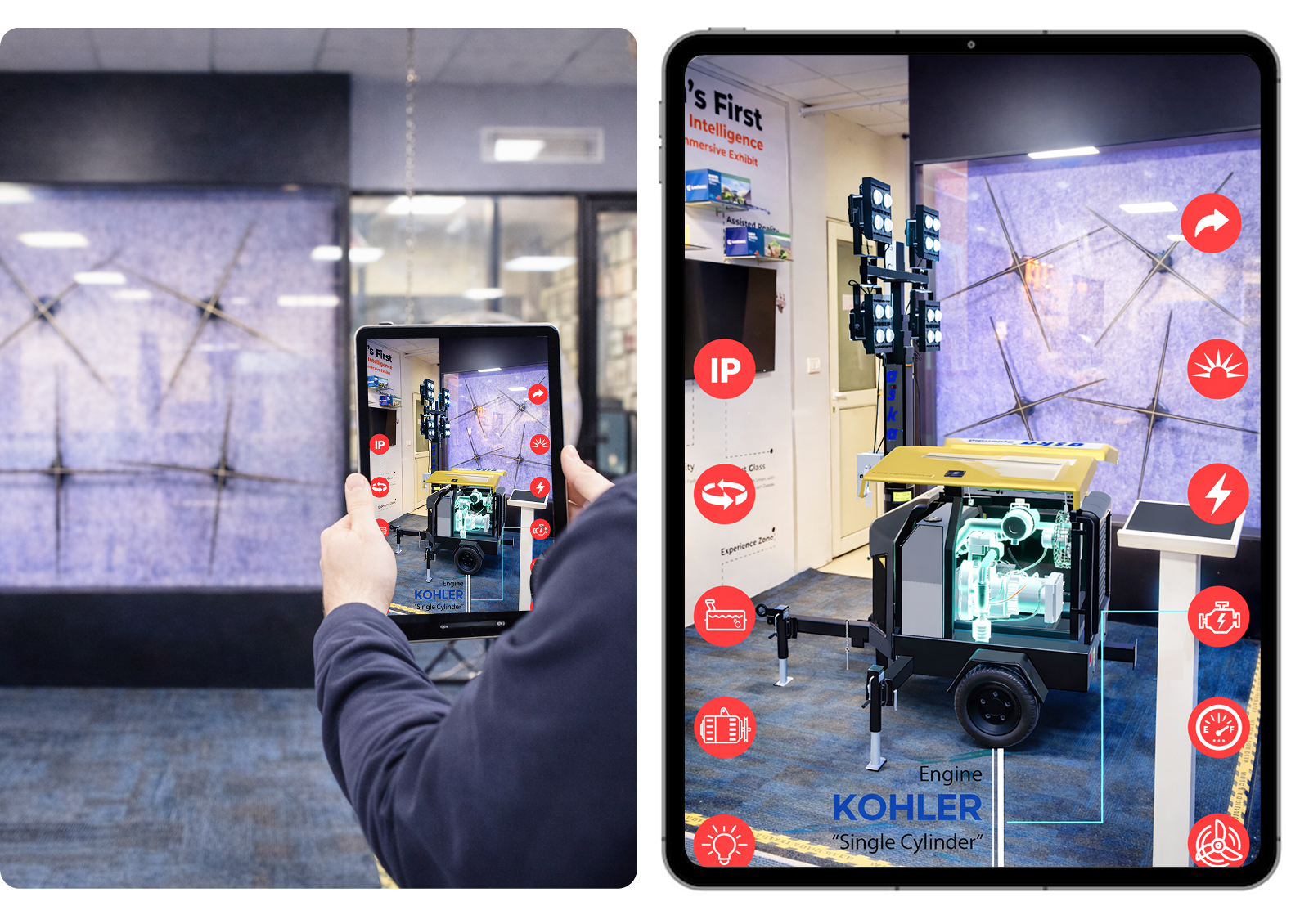 Augmented reality full-size HVAC chiller visualised in client space