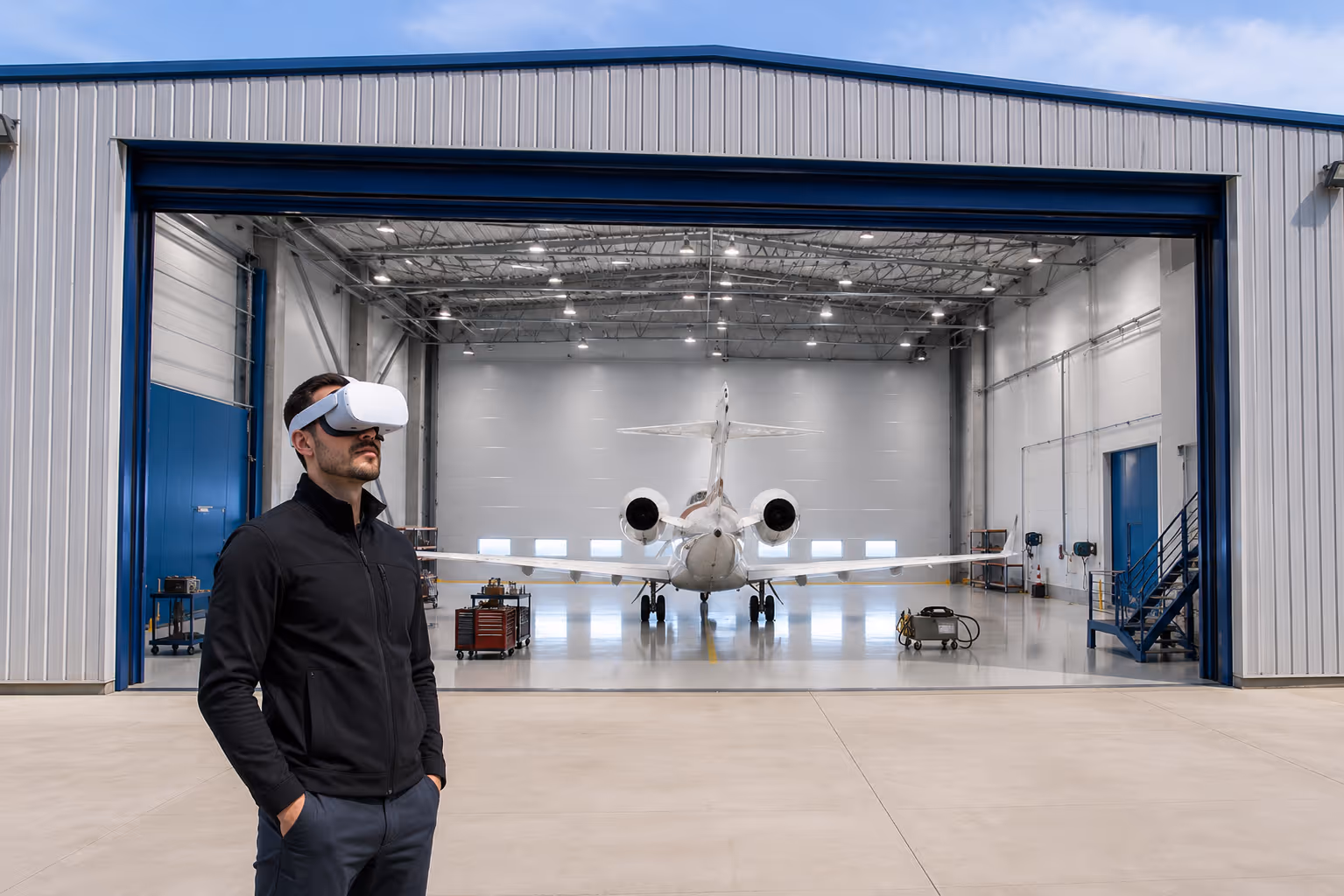 60-metre Gandhi Automations sliding hangar door at full scale on the tarmac