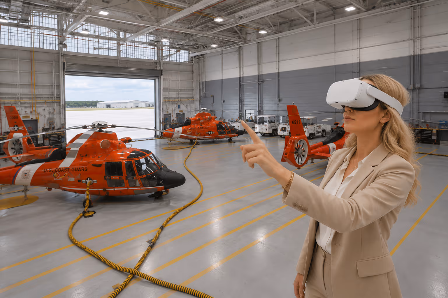 4K industrial 360° VR walkthrough deployed on Meta Quest VR headset at an aerospace exhibition booth
