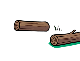 Two cartoon-style logs, one slightly above the other with green grass beneath the lower log.