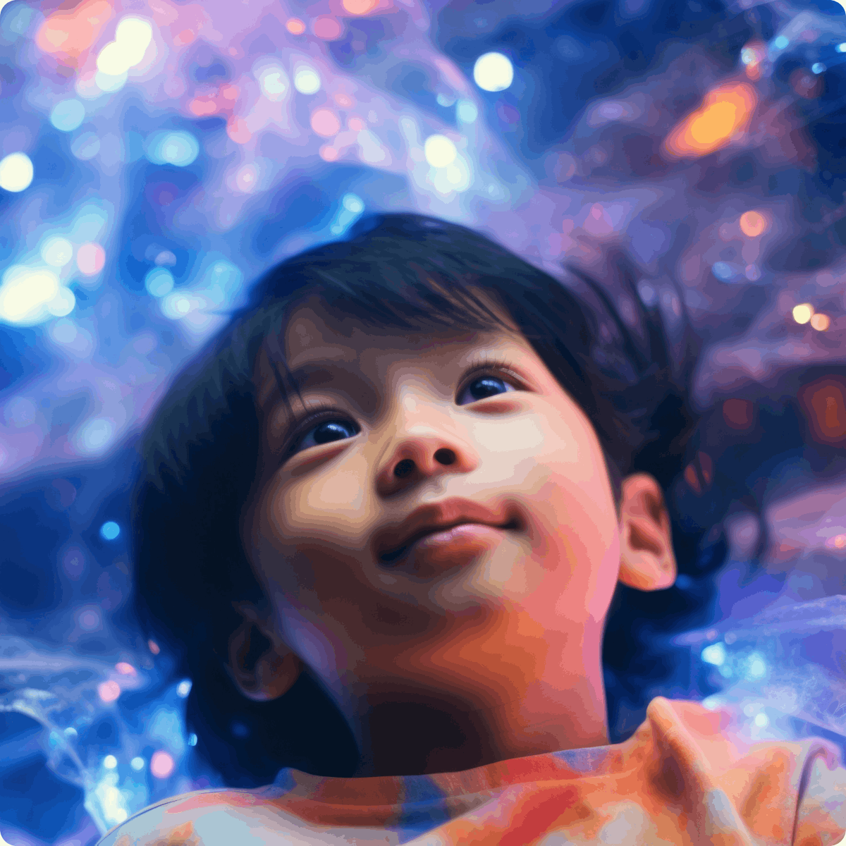 Young girl in green coat reaching out to catch a floating bubble outdoors.