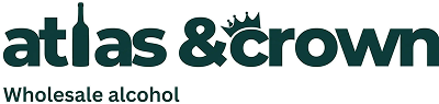 Atlas & Crown logo with a bottle forming the letter 'l' and a crown above the letter 'o', tagline 'Wholesale alcohol'.