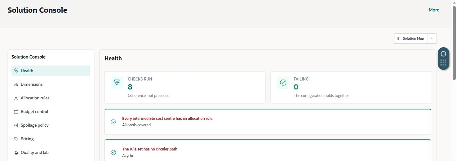 NetSuite Agriculture solution — Solution Console Health checks the consistency of the demonstration configuration