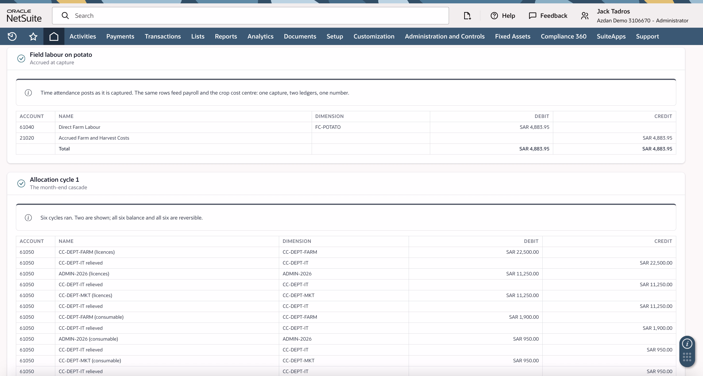 Journal showing field labour accrued to a crop cost centre at the moment of capture. Upload in the Webflow editor.