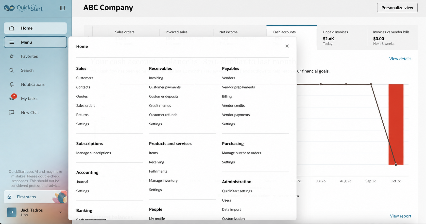 NetSuite QuickStart navigation for ABC Company