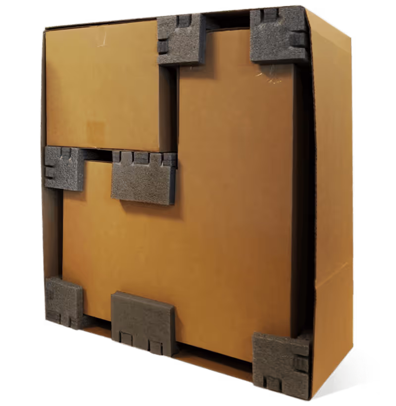 Foto de un paquete con cajas interiores protegidas con separadores personalizados.