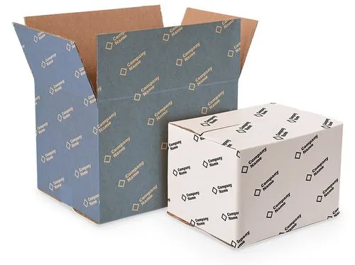 A photo of right-sized boxes from Packsize with custom graphics printed on the exterior.