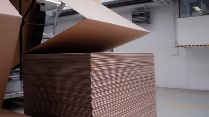 Eindeloos golfkarton van Packsize achter Reflexa EM7 voor oneindig veel doosontwerpen. 