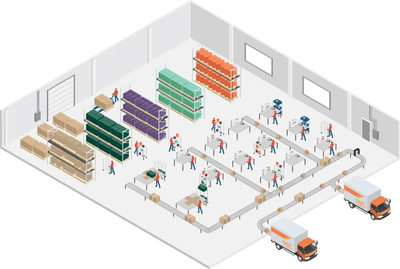 Before packsize isometric warehouse packaging