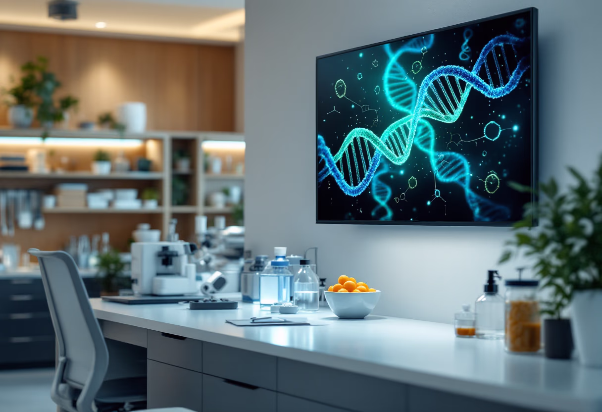 image of dna visualization on a screen for an ai biotech company