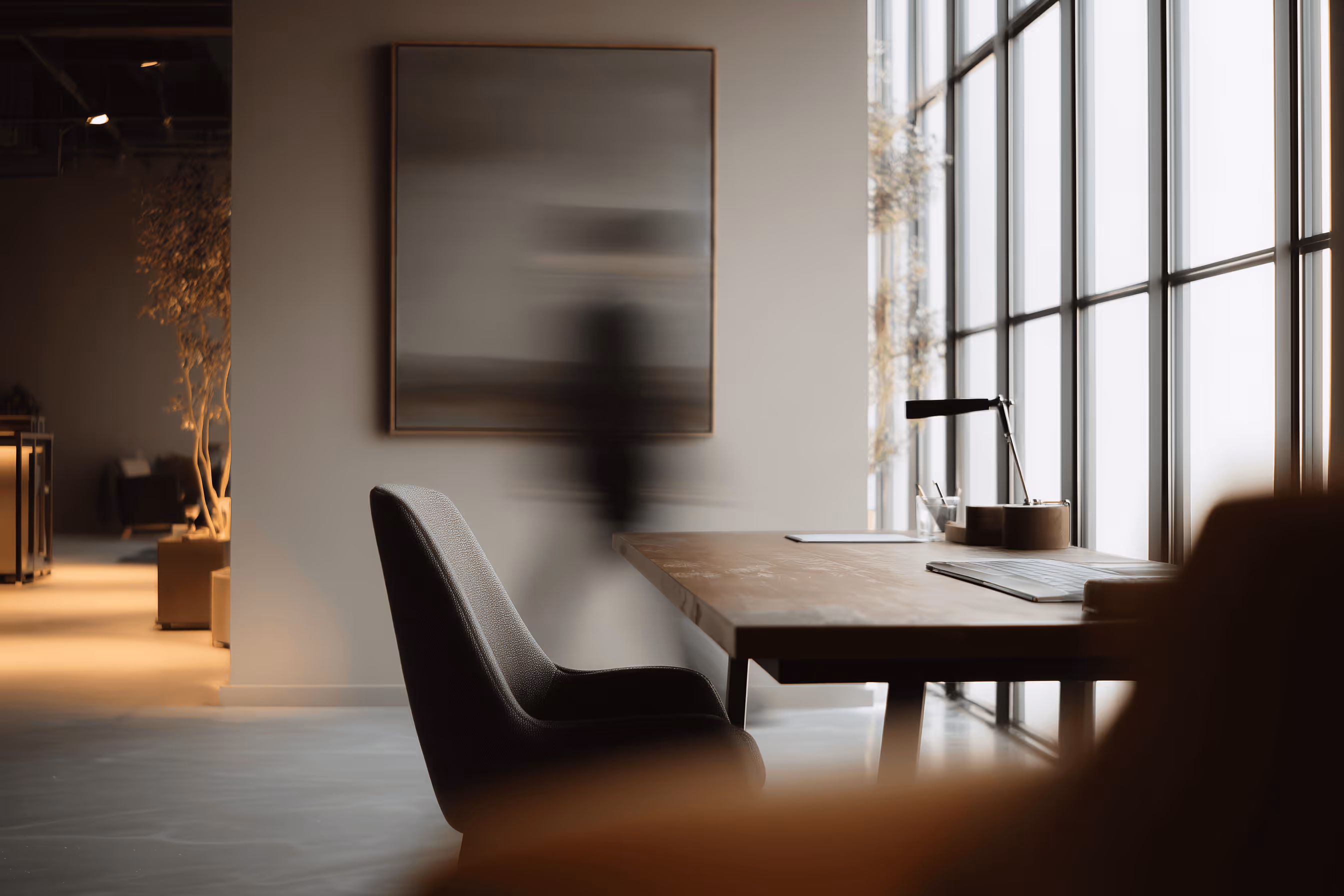 Minimalist executive office with dark design