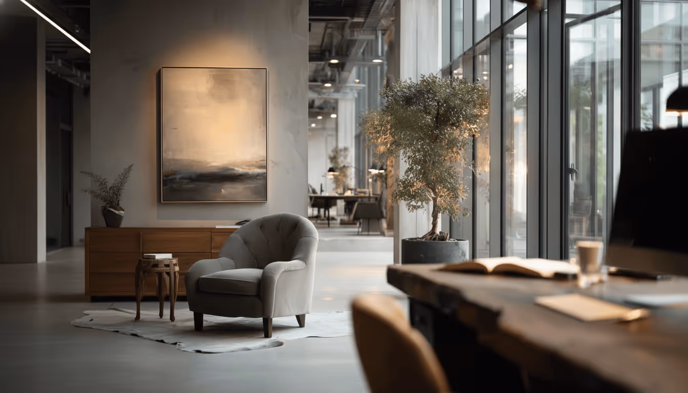 Minimalist executive office with dark design