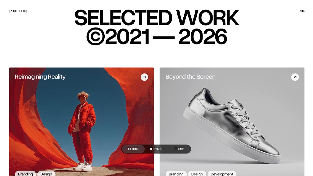 Screenshot of the Portfolio section of the Rydge Studio website.